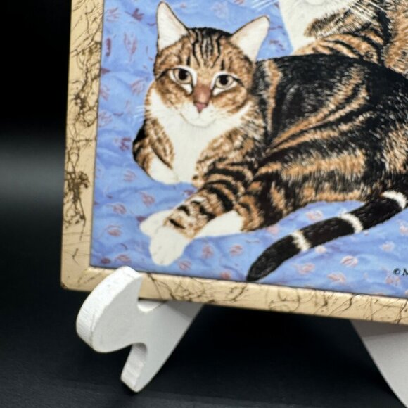 Vintage Mimi Vang Olsen Cats Tile Trivet Wall Plaque 7x7 Tile in Frame Avon - Picture 5 of 10
